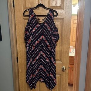 Maurices Black Dress with Red and White Floral Design